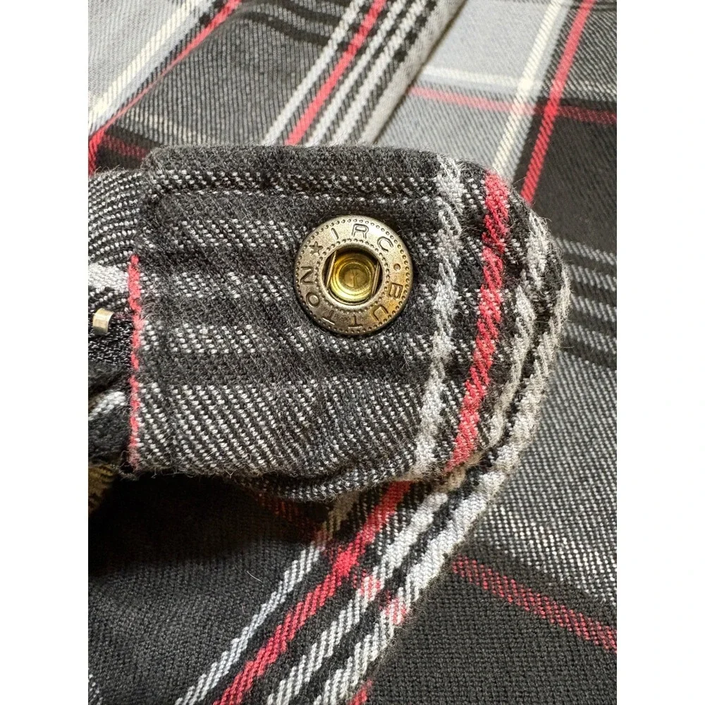 Top Mount Mens Full Zip Snap Grappler Flannel Shirt Size L Black Red Plaid Biker
